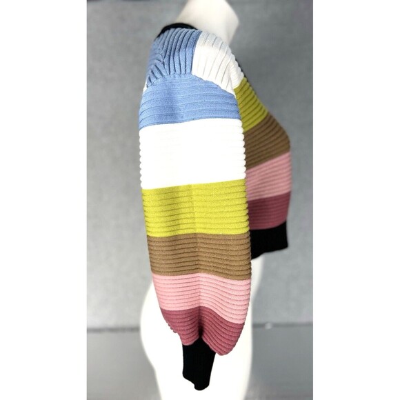 Industry Sweater Womens Small Petite Black Cropped Balloon Sleeve Y2K Striped - Picture 5 of 14